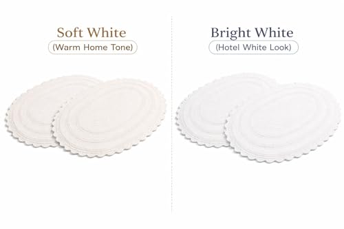 Royal Blaze Crochet Bath Rug 100% Cotton Reversible, 2Pcs 18”x26” White Oval Bath Mat, Washable Plush Bathroom Rug, Tufted Loop Design with Quick-Dry Technology, Machine Washable - color: Soft White, size: 18"x26" + 18"x26" Oval