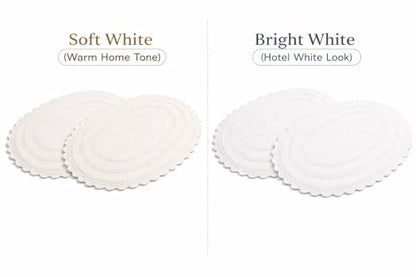 Royal Blaze Crochet Bath Rug 100% Cotton Reversible, 2Pcs 18”x26” White Oval Bath Mat, Washable Plush Bathroom Rug, Tufted Loop Design with Quick-Dry Technology, Machine Washable - color: Soft White, size: 18"x26" + 18"x26" Oval
