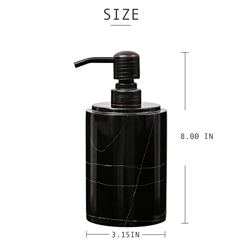 JIMEI Black Marble Soap Dispenser Hand or Dish for Bathroom & Kitchen | Decorative Natural Stone Liquid Soap/Lotion Dispenser - Stainless Steel Soap Dispenser Easy-Glide Pump - Refillable