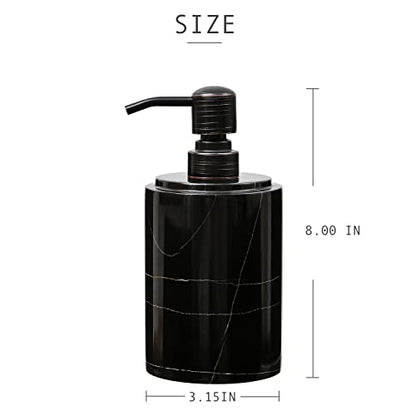 JIMEI Black Marble Soap Dispenser Hand or Dish for Bathroom & Kitchen | Decorative Natural Stone Liquid Soap/Lotion Dispenser - Stainless Steel Soap Dispenser Easy-Glide Pump - Refillable