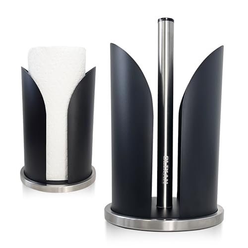 Stainless Steel Paper Towel Holder Countertop, Modern Covered Design, Weighted Base for Stability, Freestanding Easy One-Handed Operation for Kitchen & Bathroom (U-Covered-Black) - color: U-covered-black