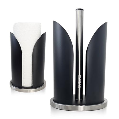 Stainless Steel Paper Towel Holder Countertop, Modern Covered Design, Weighted Base for Stability, Freestanding Easy One-Handed Operation for Kitchen & Bathroom (U-Covered-Black) - color: U-covered-black