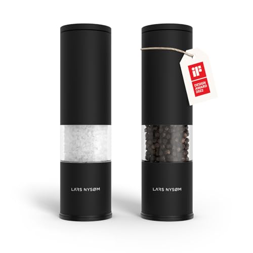 LARS NYSØM Salt and Pepper Grinder Set Manual, Stainless Steel Salt and Pepper Mills with Adjustable Ceramic Grinder I Design Spice Shakers (Carbon Black) - color: Carbon Black, size: Set of two manual grinders