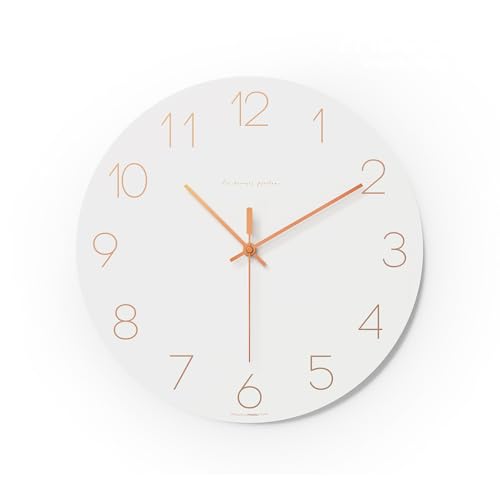 mooas Flatwood Wall Clock (Rose Gold),12" Non-Ticking Sweep Movement | Decorative Battery Operated Wall Clock for Home Living Room Kitchen Bedroom Office School - color: Rose Gold