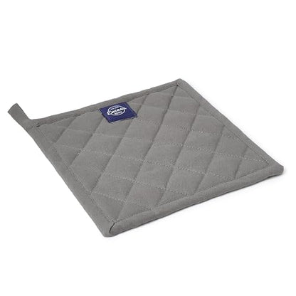 Encasa XO Pot Holders, Quilted Kitchen Hot Pads 8"x8" Grey | 100% Heavyweight Cotton | Quilted Insulation | Multipurpose Trivets & Hot Pads | Hanging Loop | Set of 2 - color: Grey.