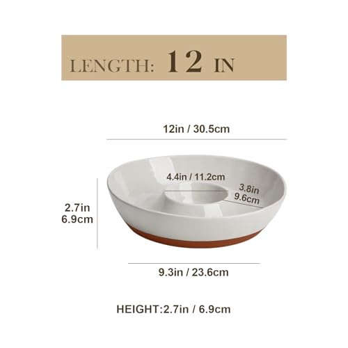 MALACASA Ceramic Chips and Dip Serving Tray, 12 Inch Dip Serving Tray | Free-Form Divided Ceramic Chips and Dip Bowls for Parties, Hosting and Entertaining, Khaki Gray - color: Khaki Gray