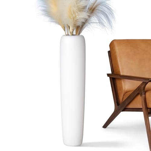 27.5" White Vase for Home Decor - Tall Floor Vase for Living Room, Bedroom, Office - Elegant Minimalist Tall Vases for Large Dried Stems, Pampas Grass, Artificial Branches - color: White
