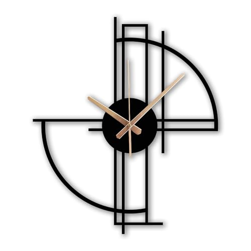 Modern Geometric Metal Wall Clock, Minimalist Black Steel Design, Silent Non-Ticking Mechanism, Unique Contemporary Home Decor, Large Decorative Wall Art for Living Room, Office or Bedroom - size: 31" x 26.5"