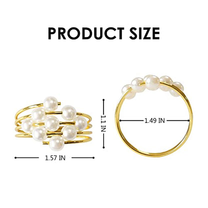 wonlex Thanksgiving Napkin Rings Set of 12, Pearl Napkin Ring Holder for Tables, Holiday, Wedding Reception (Gold Pearls) - style: Gold Pearls