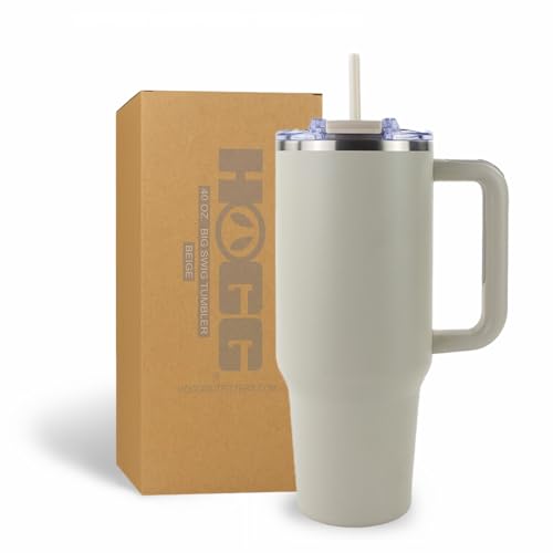 Hogg Big Swig 40oz Tumbler with Handle and Straw - Beige, 40 oz Tumbler, Insulated Cup with Handle, 40oz Water Bottle with Straw, Thermal Cups, Leak Proof Lid, Travel Mugs, Stainless Steel - color: Beige