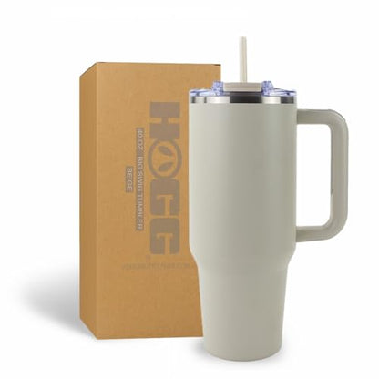 Hogg Big Swig 40oz Tumbler with Handle and Straw - Beige, 40 oz Tumbler, Insulated Cup with Handle, 40oz Water Bottle with Straw, Thermal Cups, Leak Proof Lid, Travel Mugs, Stainless Steel - color: Beige
