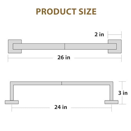 Luxbaro 24 Inch Matte Black Towel Bar, Square Base, Total Length 26-Inch | Thicken Towel Rack for Bathroom Wall, SUS304 Stainless Steel Towel Rod, Modern Home Decor - size: 26 Inch