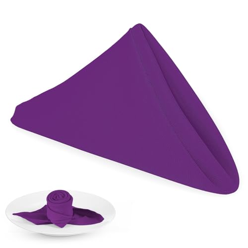 PLOYMONO Eggplant Cloth Napkins - 8 Pack 17" x 17" Polyester Dinner Napkins | Heavy Duty 180 GSM Cloth Napkins with Hemmed Edges - Great for Restaurants, Weddings, Parties, Banquets Dinner - color: Eggplant