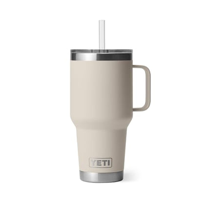 YETI Rambler 35 oz Tumbler with Handle and Straw Lid, Travel Mug Water Tumbler, Vacuum Insulated Cup with Handle, Stainless Steel, Cape Taupe - color: Cape Taupe, style: 35oz