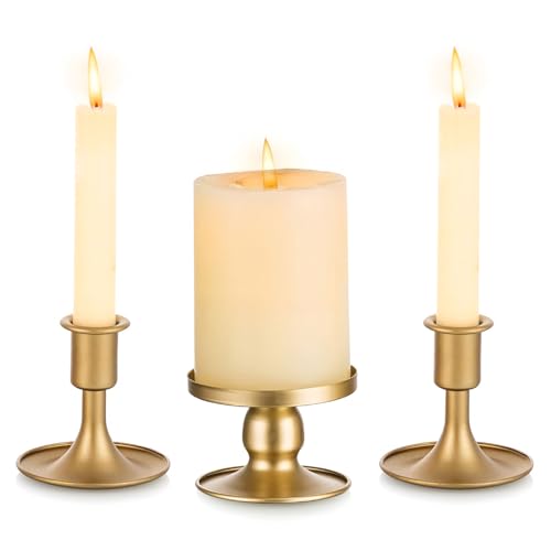 Unity Candle Holder - Gold Unity Candle Holders for Weddings, Metal Gold Unity Candlestick Holder Set of 3, Decorative Unity Candle Stand for Wedding Ceremony Table Centerpiece Decoration Gift - color: Gold