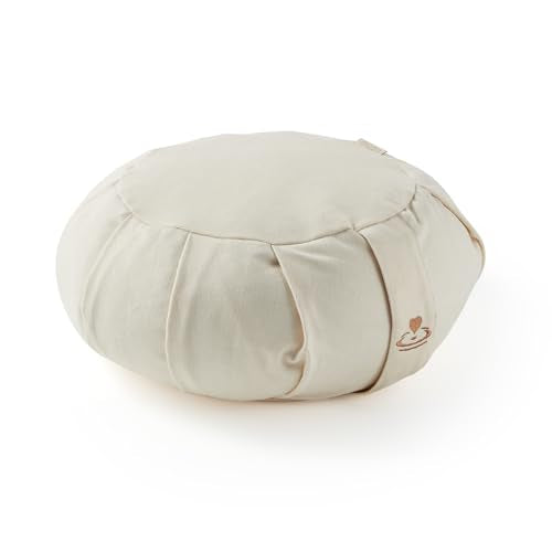 Myga Zafu Yoga Meditation Cushion with Washable Cover - Floor Cushion Pillow with Natural Buckwheat Filling - Soft Round Cotton Design for Meditating or Pranayama Exercises - color: Cream
