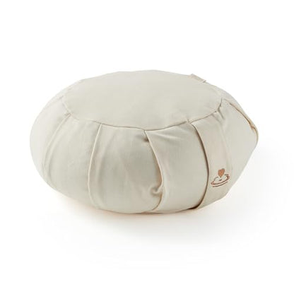 Myga Zafu Yoga Meditation Cushion with Washable Cover - Floor Cushion Pillow with Natural Buckwheat Filling - Soft Round Cotton Design for Meditating or Pranayama Exercises - color: Cream