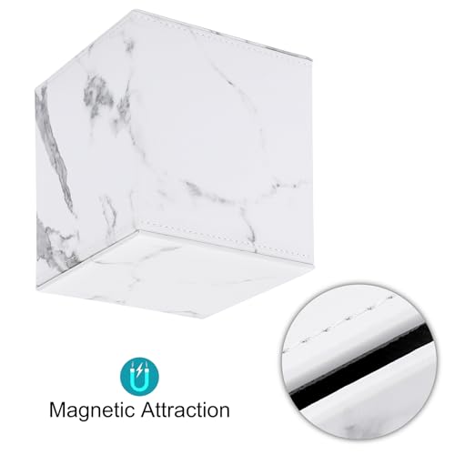 Sumnacon Square Leather Tissue Box Cover - Stylish Cube Tissue Box Holder with Magnetic Bottom, Decorative PU Tissue Box for Vanity Dresser Night Stand Table Countertop Home Office Car, Marble White | Cube Leather Tissue Box Covers,Decorative Tissue Box f