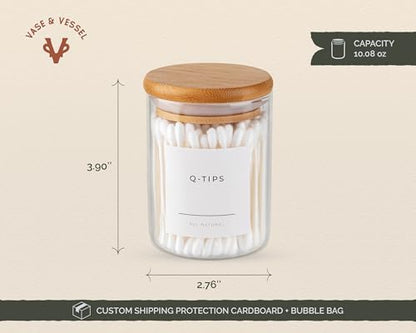 Mini Glass Apothecary Jars with Bamboo Lids, Small Bathroom and Kitchen Storage Containers, For Cotton Balls, Pads and Swabs, 10 oz, Set of 3 (Clear) - color: Clear