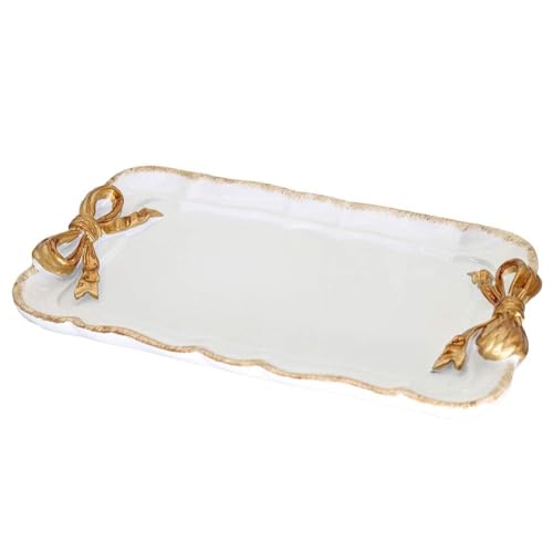 Warmtree Bow Jewelry Tray, Coquette Trinket Dish, Vanity Decor | Decorative Tray for Jewelry, Towel, Storage, Rings, Bracelets, Earrings, Cosmetics, Retro Design for Room Decor, White - color: White