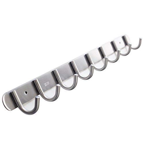 Coat Hook Rack with 8 Round Hooks - Premium Modern Wall Mounted - Ultra durable with solid steel construction, Brushed stainless steel finish, Super easy installation, Rust and water proof - style: 8 Round Hooks