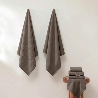 Modern Threads 6 Piece Cotton Bath Towel Set – Ultra Soft 550 GSM Towels – Bathroom Set with Hand Towels and Washcloths – Geometric (Classic Taupe) - color: Classic Taupe, size: Standard, style: Geometric