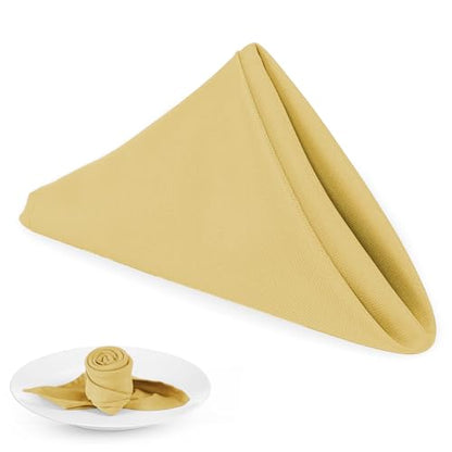 PLOYMONO Gold Cloth Napkins - 8 Pack 17" x 17" Washable Polyester Napkins | Heavy Duty 180 GSM Cloth Napkins with Hemmed Edges - Great for Restaurants, Weddings, Parties, Banquets Dinner - color: Gold