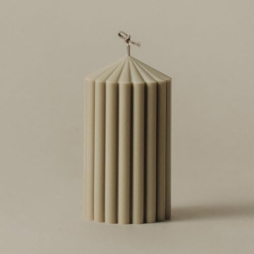 LAWA Ribbed Peak Pillar Candle - Large Beautiful Handmade Pillar Scented Soy Wax Candle Elegant Bubble Aesthetic Candle Housewarming Gift Home Room Shelf Decor Idea Olive Beige (Small) - color: Olive Beige, size: Small