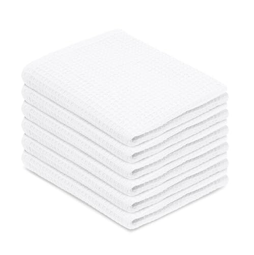 Blue Needles Waffle Weave Kitchen Towels, 15x25 Inches 100% Cotton Set of 6 Dish Towels for Kitchen, Ultra Soft & Absorbent with Hanging Loop, Spring Summer Dish Rags for Quick Drying - White - color: White, size: 15 x 25 - 6 Pack