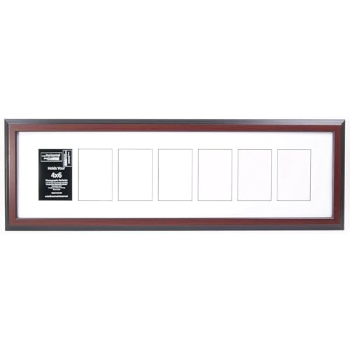 Creative Letter Art 4” x 6” Multiple Opening Picture Frame Collage with 7 holes, Congress Mahogany Frame with 10 x 36-inch White Mat, Full-Strength Glass, Photo Collage for Wall, 7 Openings - color: 7 opening, size: Mahogany w/10" White