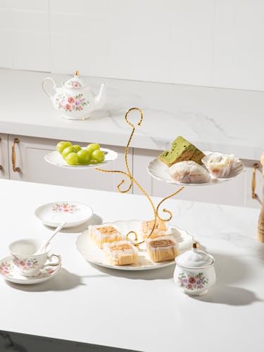 Sweejar 3 Tier Ceramic Cake Stand Wedding, Dessert Cupcake Stand for Tea Party Serving Platter (Bright White) - color: Bright White
