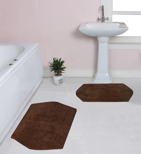 Home Weavers 100% Cotton Tufted Waterford Collection, Extra Soft and Absorbent Bath Rugs, Machine Washable Bath Mats for Bathroom, 2 Piece Set(M+L), Chocolate - color: Chocolate, size: 2 Piece Set(M+L)