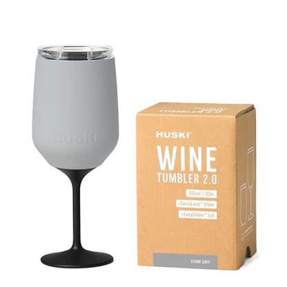 Huski Wine Tumbler 2.0 | NEW | Award-winning Design with Detachable Stem | Premium Stainless Steel Wine Glass with Lid | Triple Insulated Tumbler | 12oz Capacity | Great Gift (Stone Grey) - color: Stone Gray