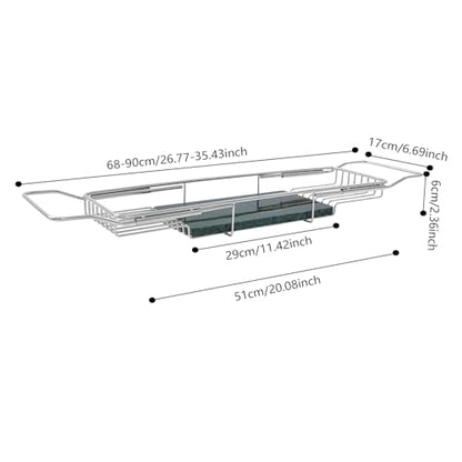 Expandable Stainless Steel Bathtub Caddy Tray, Adjustable Over Tub Rack Marble Board Anti-Slip Groove Raised Guardrail Modern Bath Organizer for Home Hotel Bathroom Use (Silver + Green) - color: Silver + Green