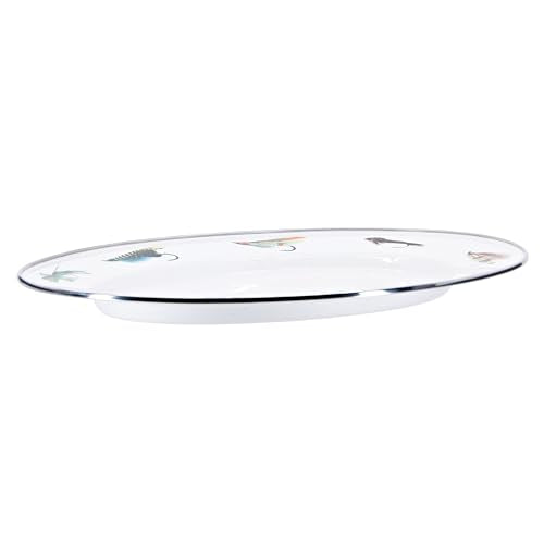 Golden Rabbit Enamelware Oval Platter, 12 x 16in, Fishing Fly - color: Fishing Fly