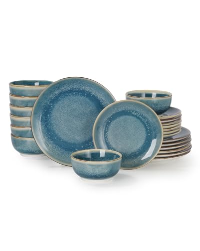 Sweejar 24 Piece Dinnerware Sets for 8, Porcelain Plates and Bowls Set for Kitchen, Housewaring Gift, Chip and Scratch Resistant, Easy Cleaning Dishes Set, Stack Compactly Dishware, Blue - color: Blue, style: Service for 8 (24 Pcs)