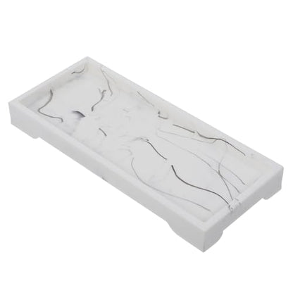 Sewroro Marble Design Synthetic Bathroom Vanity Tray White Storage Plate for Cosmetics Toiletries Jewelry Organizer Home Countertop Holder
