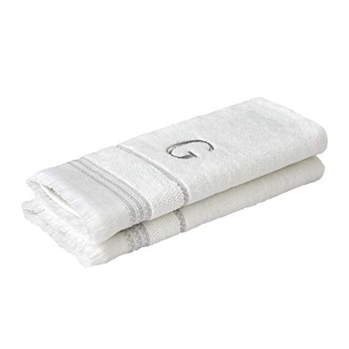SKL Home Casual Monogram Hand Towel Set, G, 16x26, White 2 Count - color: Casual Monogram Hand Towel Set, size: Hand Towel Set, style: G