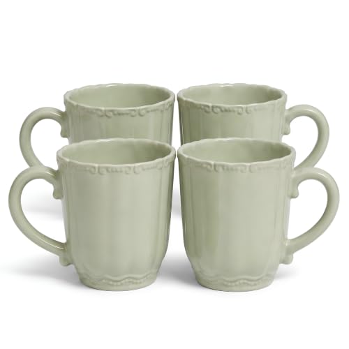 SANGO Bethany Sage Mugs Set of 4, 15 oz Stoneware Green Coffee Mugs, Vibrant Ceramic Drinkware for Coffee, Tea or Cocoa, Durable Everyday Cups, Dishwasher & Microwave Safe, Kitchen Mug Set - color: Sage Green, size: Mug Set