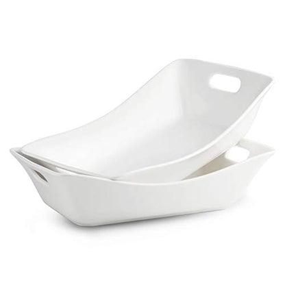 YHOSSEUN Large Serving Bowls with Handles, Serving Dishes For Entertaining | White Serving Dishes, 1.5 Quarts Ceramic Bowl Set Rectangle Serving Platter for Thanksgiving, Set of 2 - style: Rectangle