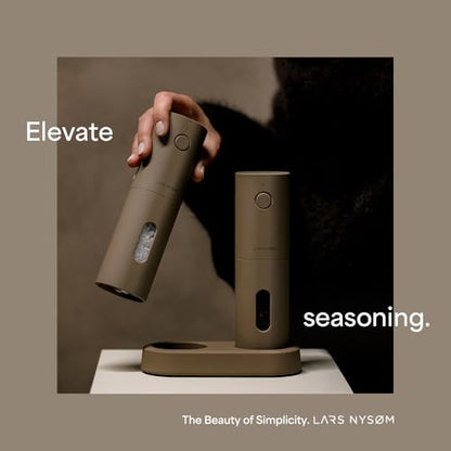 LARS NYSØM Electric Salt and Pepper Grinder Set, USB Rechargeable, Automatic Salt and Pepper Mills, Spice Shakers Refillable with LED Light, Adjustable Coarseness, Ceramic Grinder (Ash Gray) - color: Ash Gray