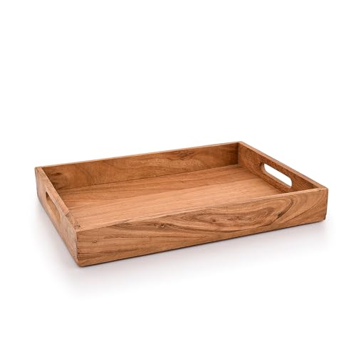 |Wooden Rectangular Serving Tray, Wood Plate, Tea/Drink Platter, Dinner Serving Tray, Snack Tray |Size_16" x 12" x 2” |Home Restaurants Coffee, Food, Breakfast, Dinner Décor