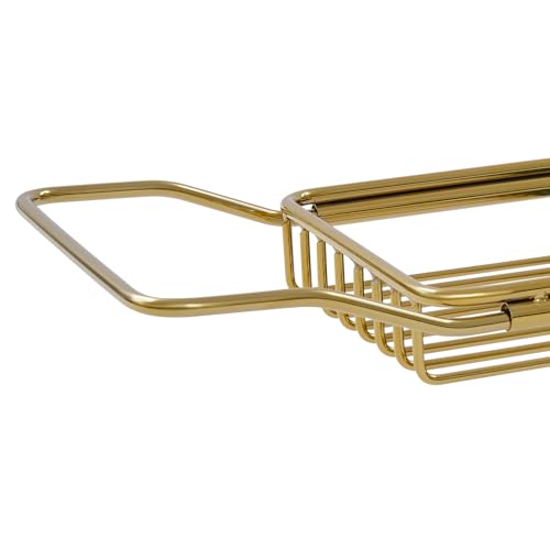 Expandable Stainless Steel Bathtub Caddy Tray, Adjustable Over Tub Rack Marble Board Anti-Slip Groove Raised Guardrail Modern Bath Organizer for Home Hotel Bathroom Use (Gold + Green) - color: Gold + Green