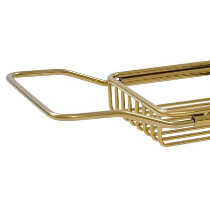 Expandable Stainless Steel Bathtub Caddy Tray, Adjustable Over Tub Rack Marble Board Anti-Slip Groove Raised Guardrail Modern Bath Organizer for Home Hotel Bathroom Use (Gold + Green) - color: Gold + Green