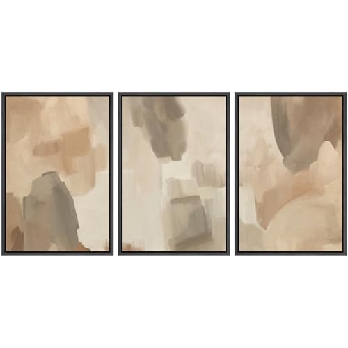 SIGNFORD Framed Canvas Print Wall Art Set Soft Neutral Abstract Brushstrokes Illustration Modern Art Decorative Nordic Minimal Zen for Living Room, Bedroom, Office - 16"x24"x3 Black - color: A10-2411-yuk07, size: 16"x24"x3 Panels Black