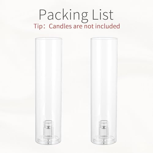 Hurricane Glass Candle Holders: 11.8" Tall Cylinder Cover Set of 2 | for 0.87" Taper, Windproof Chimney Cover, Clear Candlestick Holder for Wedding Table Centrepiece, Party, Birthday, Christmas - size: 11.8" H - 2 Pcs