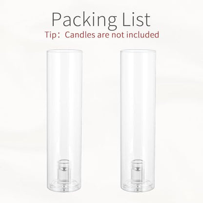 Hurricane Glass Candle Holders: 11.8" Tall Cylinder Cover Set of 2 | for 0.87" Taper, Windproof Chimney Cover, Clear Candlestick Holder for Wedding Table Centrepiece, Party, Birthday, Christmas - size: 11.8" H - 2 Pcs