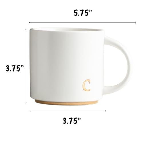 COLLECTIVE HOME Ceramic Coffee Mug, 15 oz Monogram Cup with Gift Box(C) | Dishwasher Safe, Engraved Gold Letter , Personalized Housewarming Birthday Present, Christmas Thanksgiving Mothers Day Gifts - color: gold-c