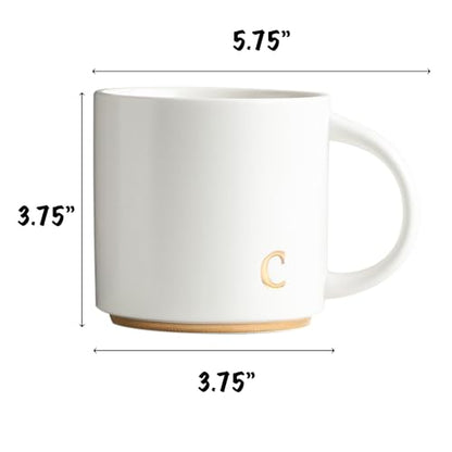 COLLECTIVE HOME Ceramic Coffee Mug, 15 oz Monogram Cup with Gift Box(C) | Dishwasher Safe, Engraved Gold Letter , Personalized Housewarming Birthday Present, Christmas Thanksgiving Mothers Day Gifts - color: gold-c