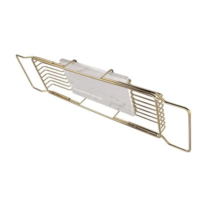 Marhynchus Metal Marble Bathtub Rack, Bathtub Caddy Tray Stainless Steel Shower Caddy Tray with Extending Sides, Bathroom Trays (Gold White) - size: Gold White